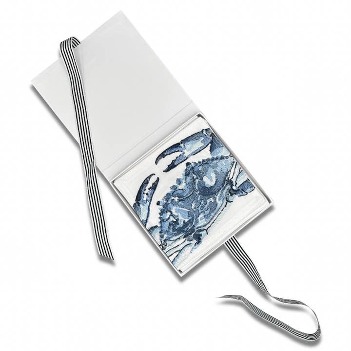 Blue Crab Embroidered Cocktail Napkin Set of 4 for wholesale by Tide Hill