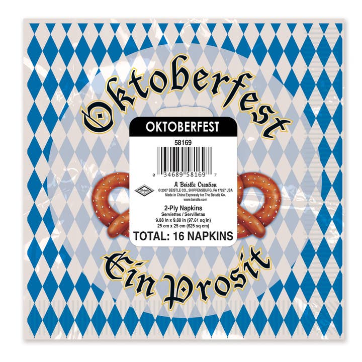 Beistle - Wholesale Disposable Napkin - Oktoberfest Beverage Bavarian 2-ply Napkins, 16/pkg1