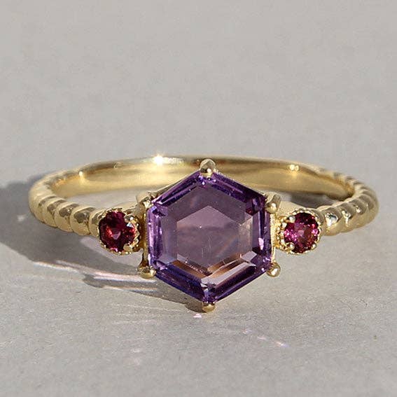 Campur GmbH - Wholesale Multi-Stone Ring - silver ring gold plated with amethyst and rhodolite1