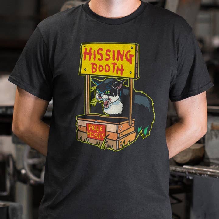Black Hissing Booth Graphic Men's T-Shirt for wholesale on Faire
