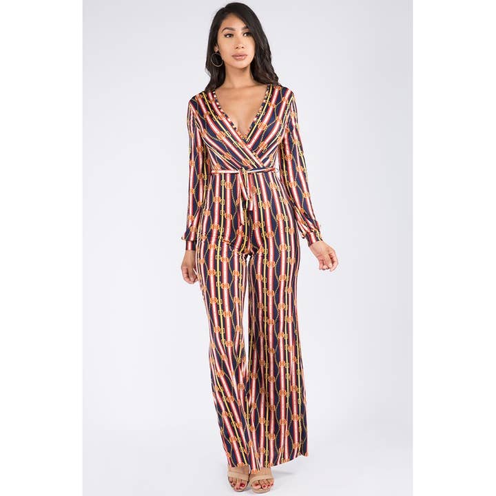 J5703 Wrapped Belted Wide Leg Jumpsuit for wholesale by Uptown Apparel