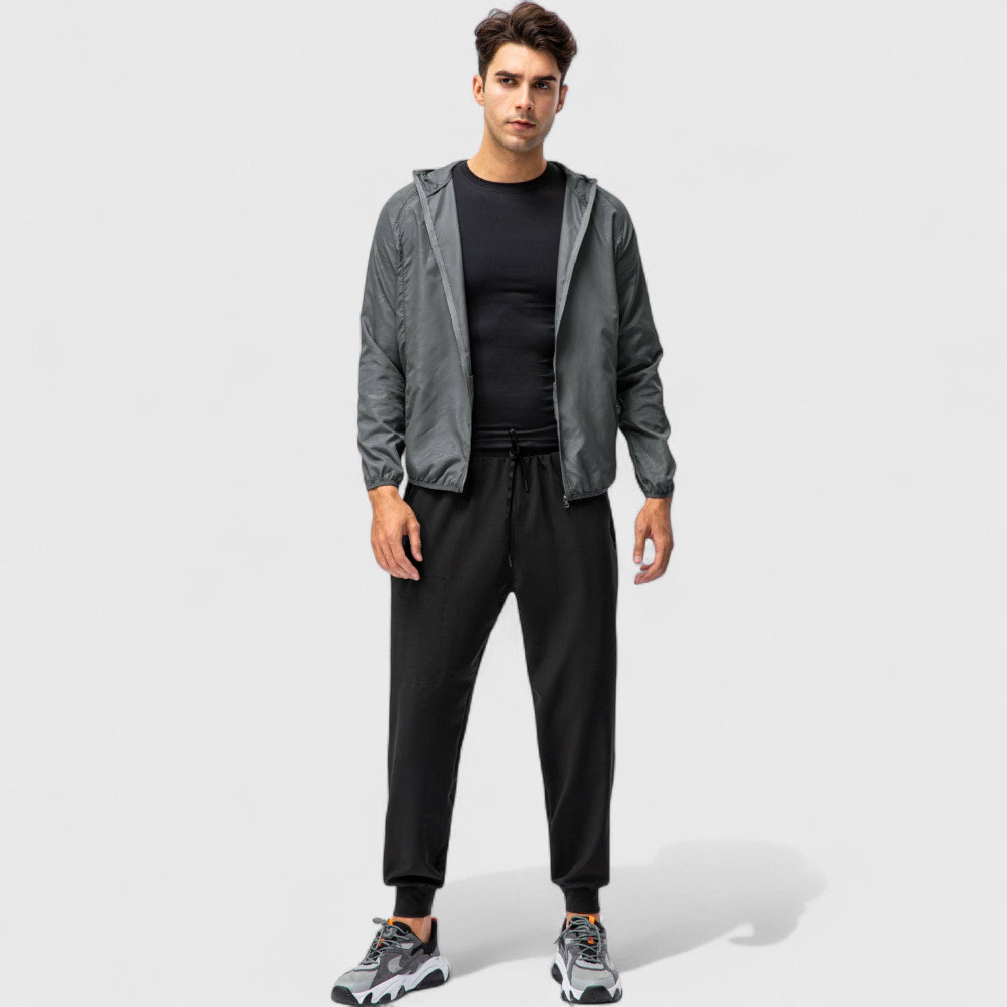 Active by Anna-Kaci - Wholesale Windbreaker - Men's - Men's Full Zip Hooded Windbreaker Jacket with Side Pockets a26