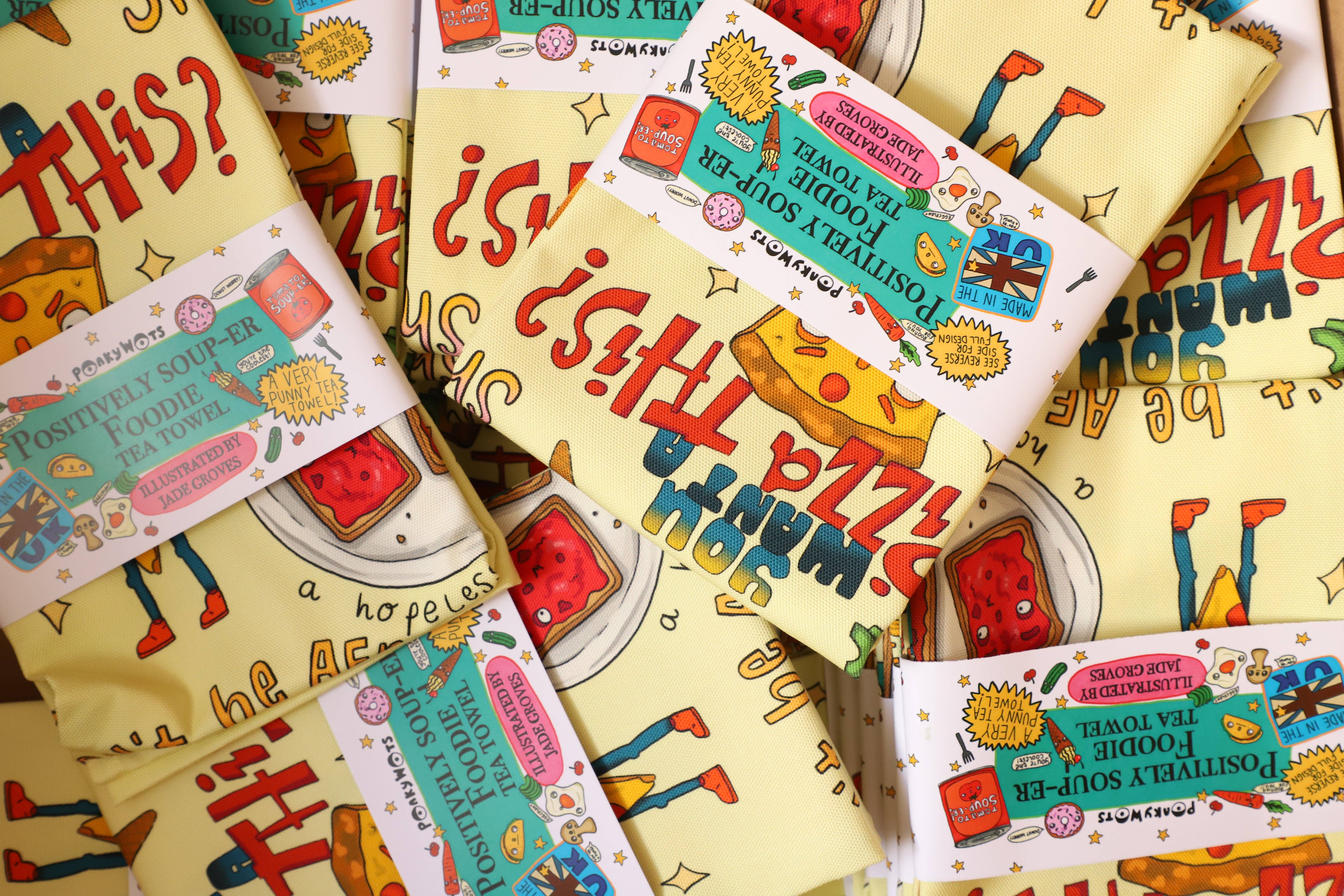 PonkyWots – wholesale Tea towel – PonkyWots Positively Soup-er Foodie Pun Tea Towel1