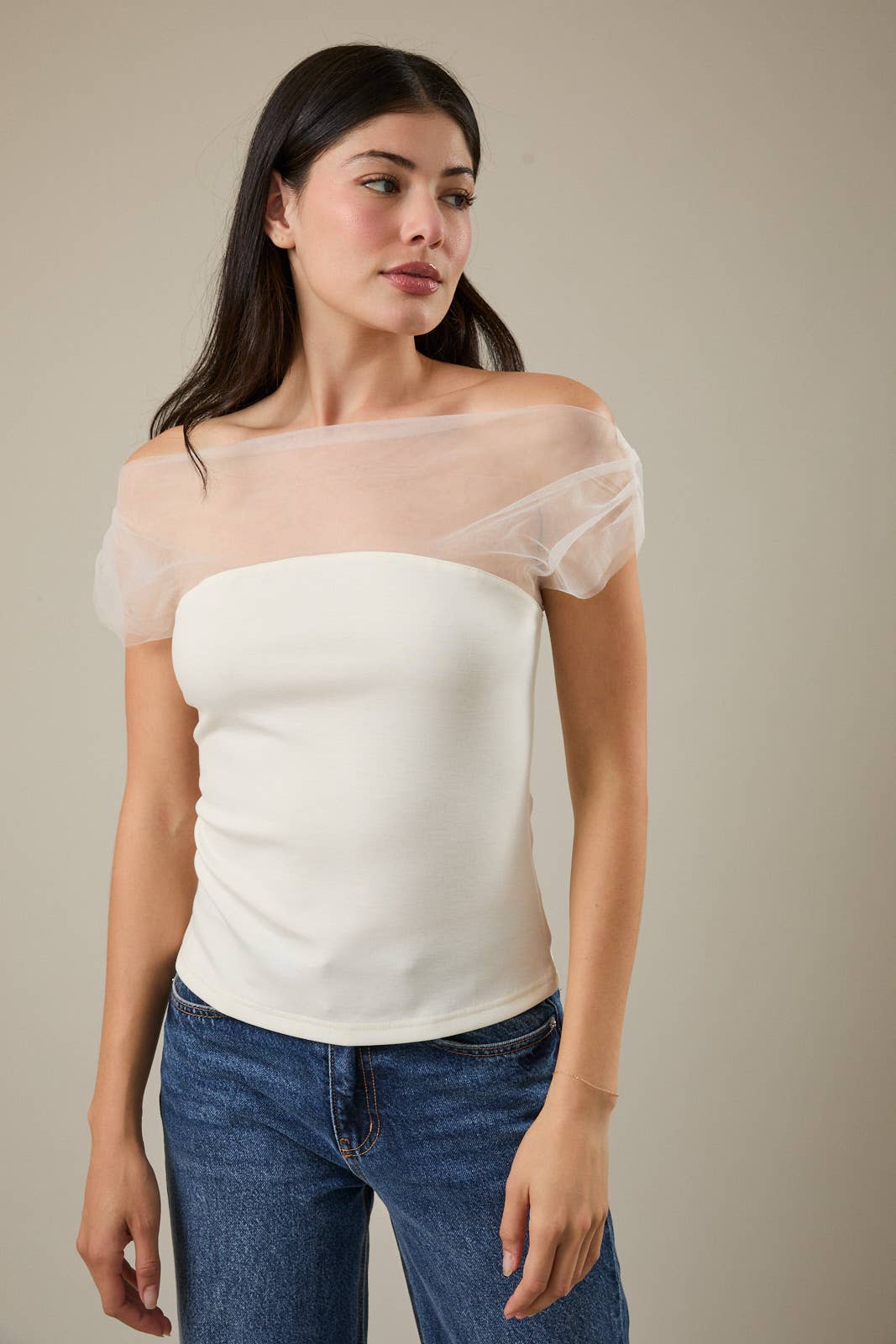 Sunday Edition - Wholesale Blouse - Women's - MESH & PONTI MIX DRAPE TOP10