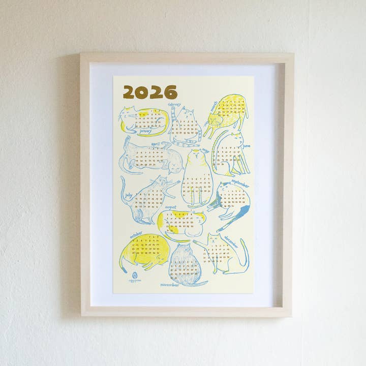 Egg Press Manufacturing - Wholesale Calendar - Cats 2026 Calendar Illustrated Risograph Print1