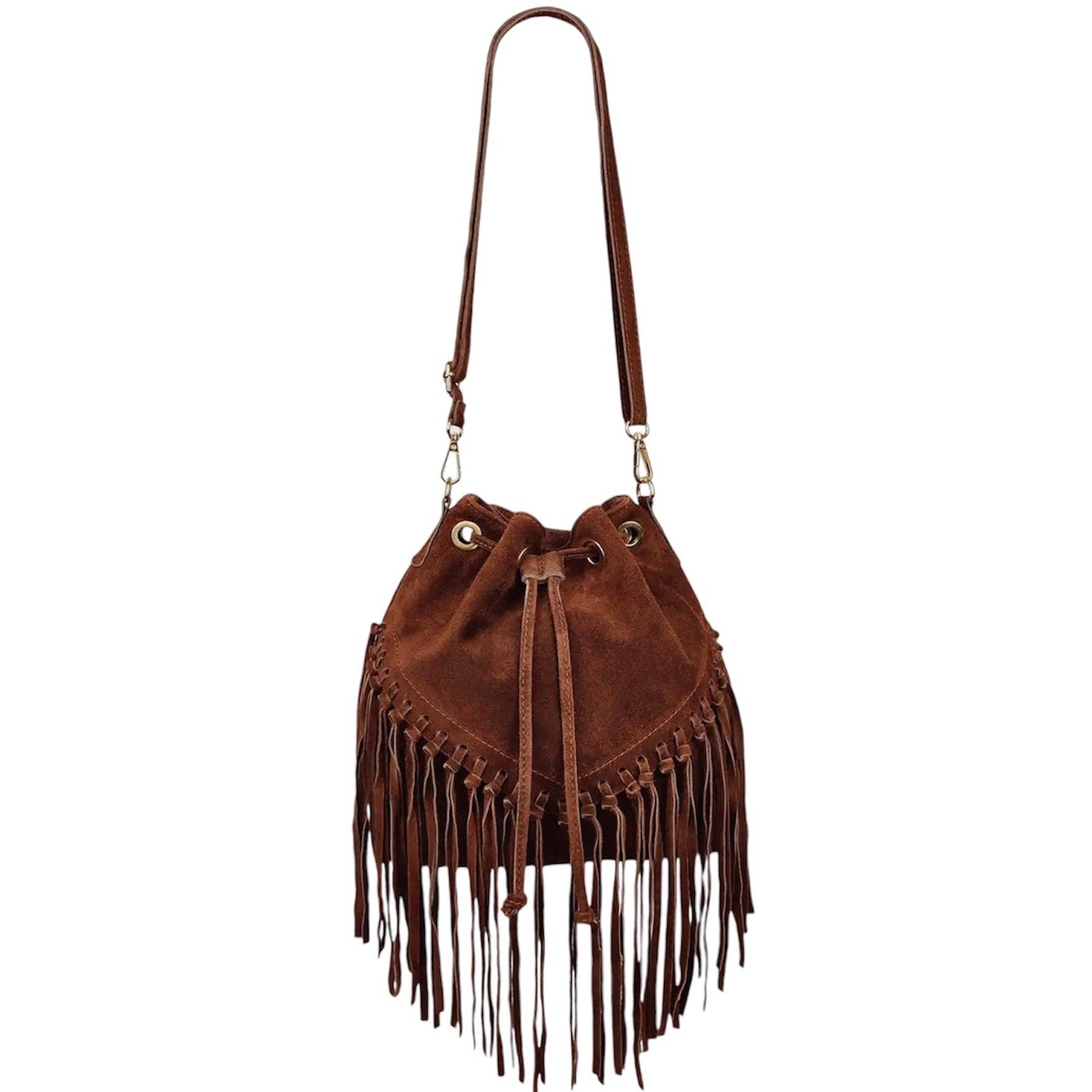 MODARNO - Vente Sac porté épaule – femme - Sac en daim Modarno à franges 26x13x26 cm13