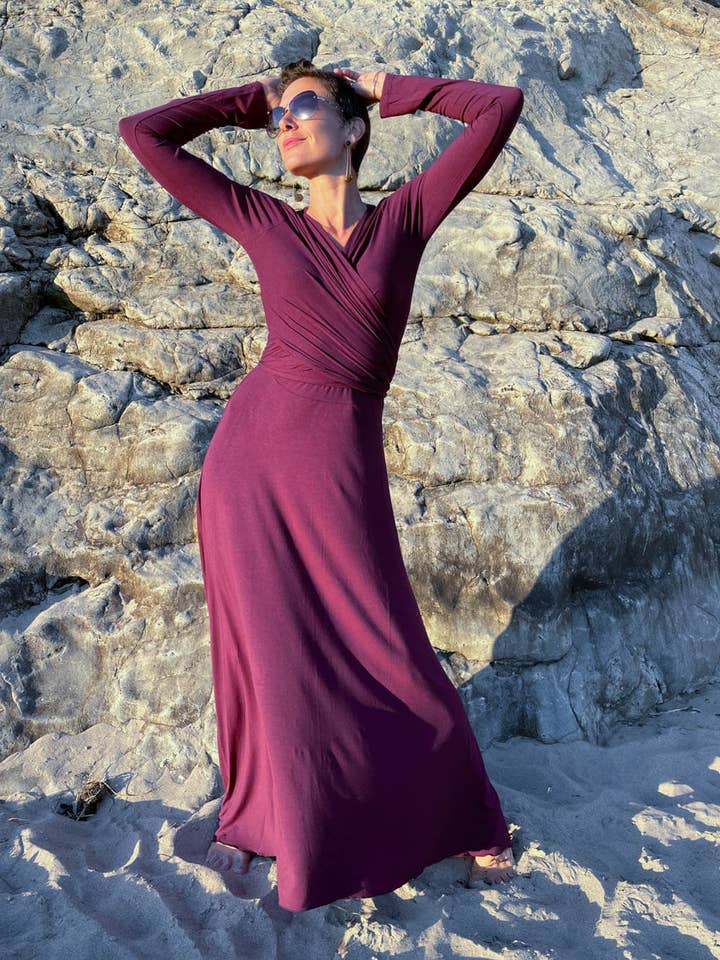 CARAUCCI - Wholesale Dress - Women's - Long Sleeve Wrap Maxi Dress