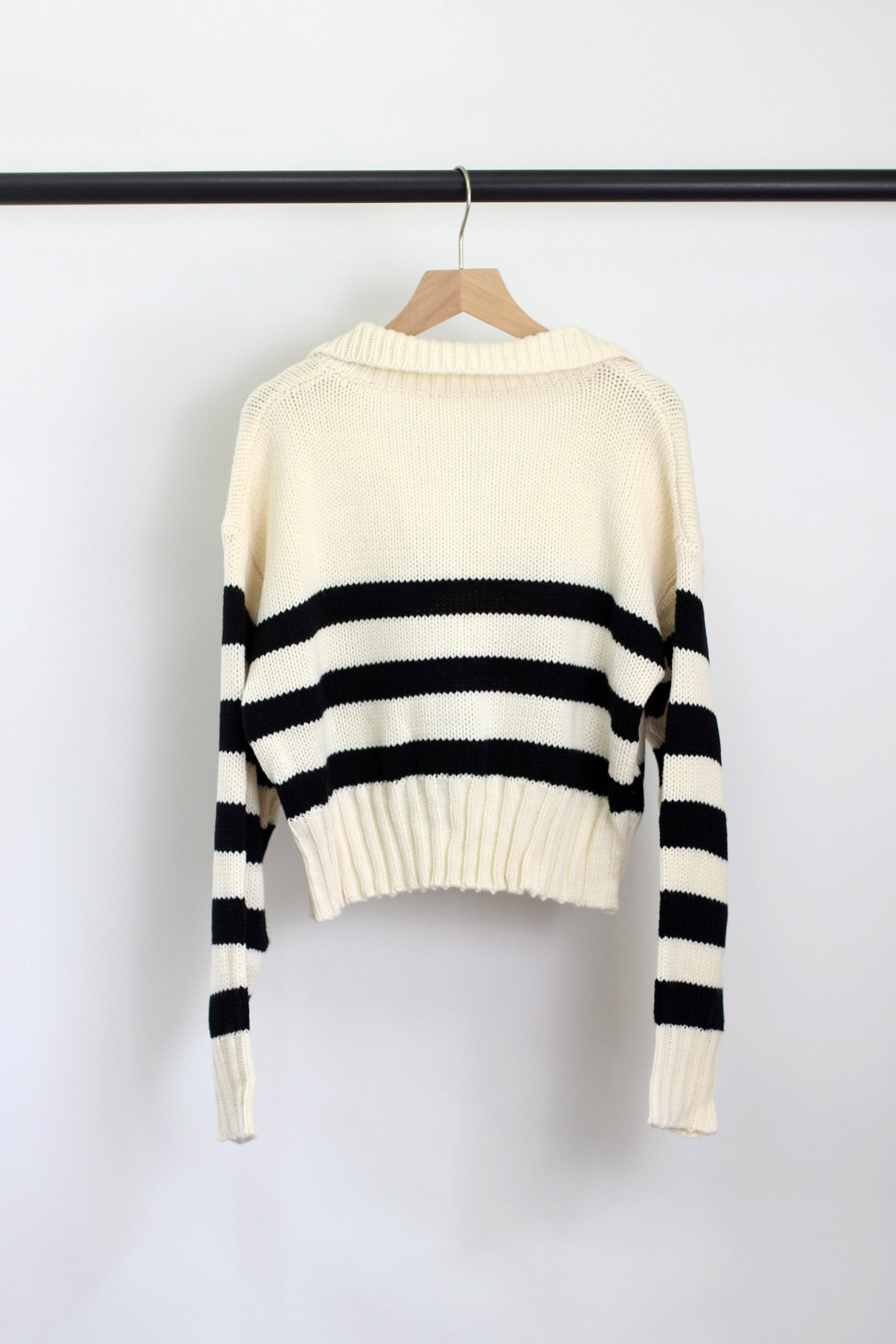 ESLEY - Vente Pull en maille – femme - W2407MNE11038 - PULL COURT À COL RAYÉ6