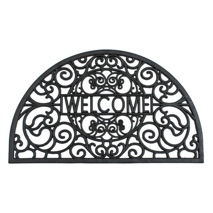 RugSmith - Wholesale Door Mat - RugSmith Mould Scroll Welcome Half-Rd Rubber Doormat,18"x30"