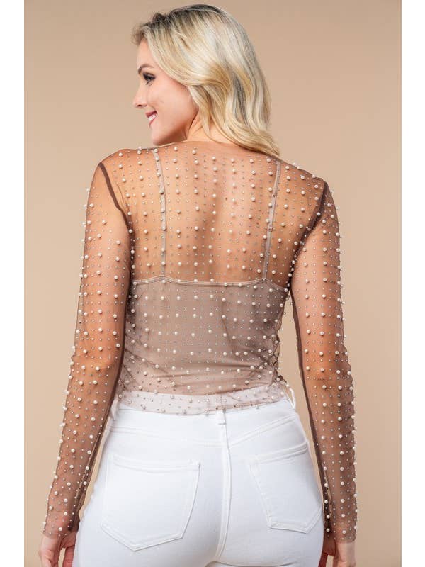 White Birch - Wholesale Blouse - Women's - T24705 Long Sleeve Metalic Mesh Top1