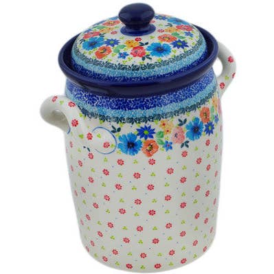 Jar with Lid and Handles 11" Wreath Of Life Theme UNIKAT for wholesale by Polmedia Polish Pottery