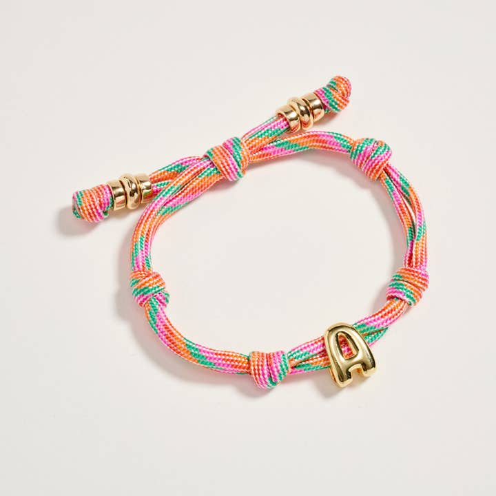 ASST Premium Multicolor Rope Initial Bracelet with Gold Letter Charm – Adjustable Luxury Cord Monogram Bracelet for wholesale on Faire8