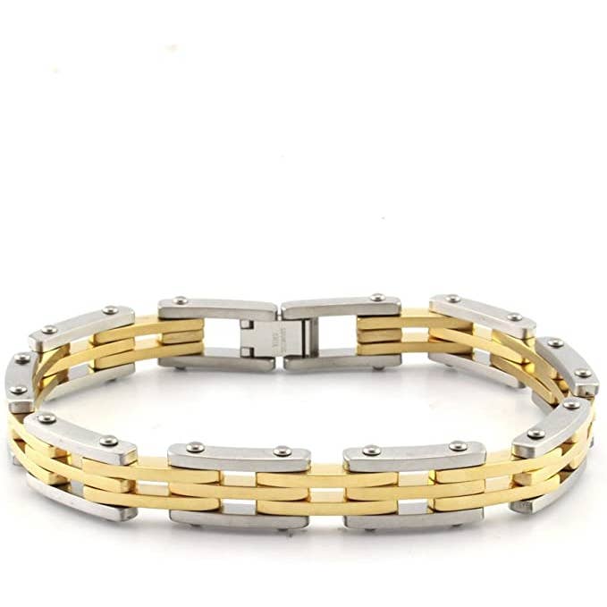 18kt Gold and Stainless Steel Link Bracelet 8.75 Inch Men for wholesale by Joyful Sentiments