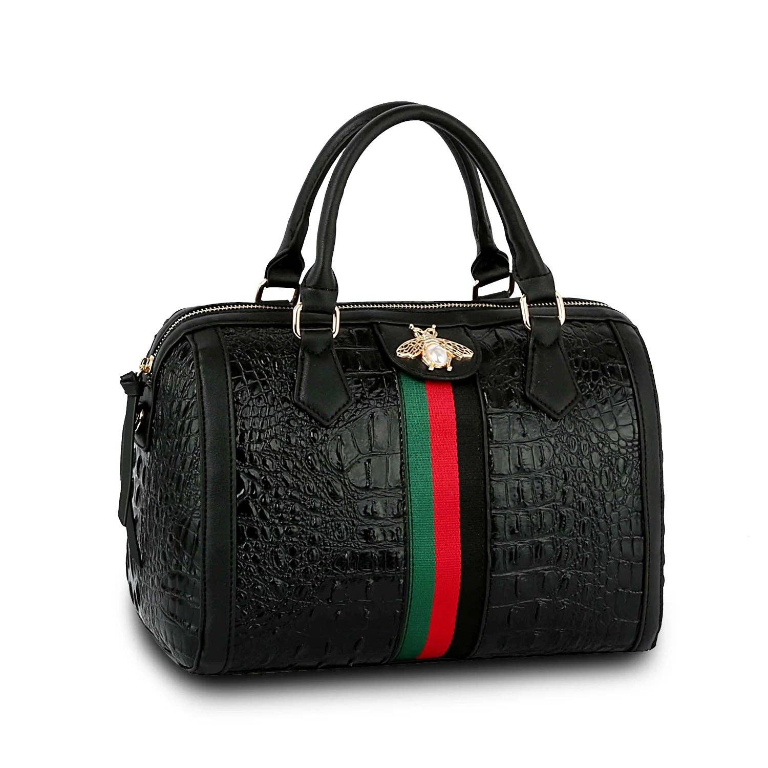 M&M HANDBAGS, LLC. – wholesale Satchel – Women's – DS0675  FASHION CROCO SATCHEL WITH BEE AND STRIPE0