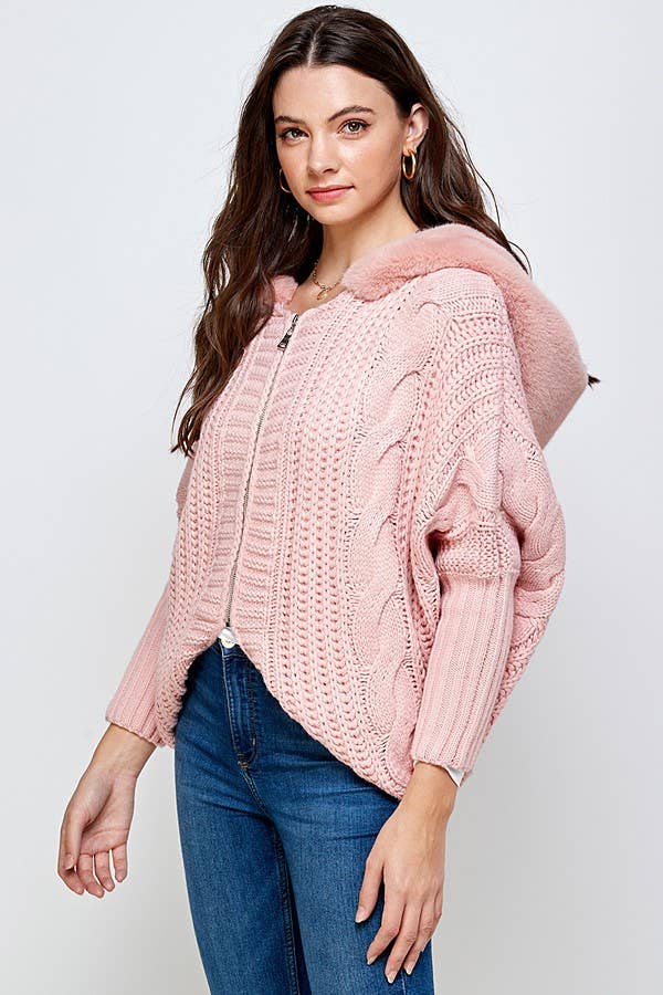 Sweet Generis – wholesale Hoodie - Dam – CHUNKY KABEL STICKA ZIP UPP DOLMAN PÄLS HOODIE1