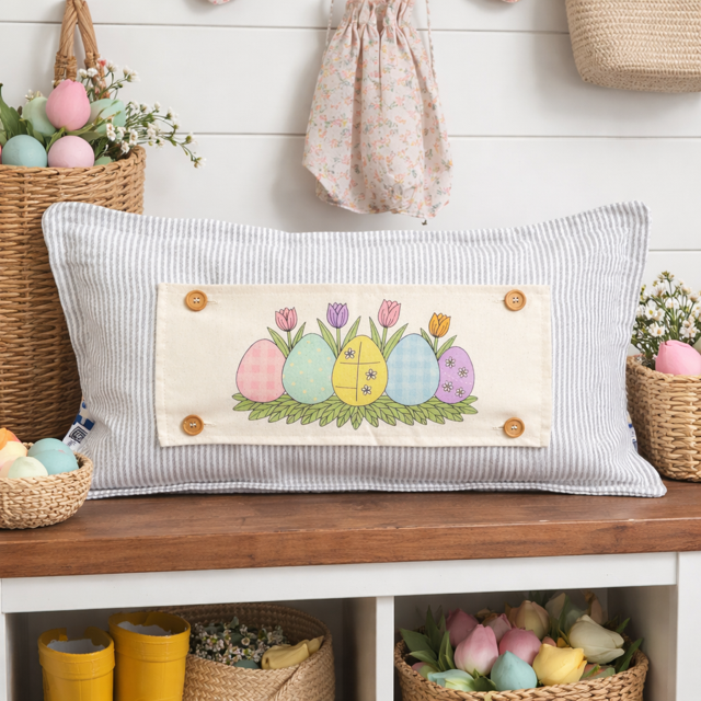 PillowPanels - Wholesale Throw/Decorative Pillow - PANEL ONLY: RECTANGLE Spring, Pastel, Bunny, Buffalo Check, Checkered  Gingham; PASTEL QUILTED EGGS  with TUILIPS5