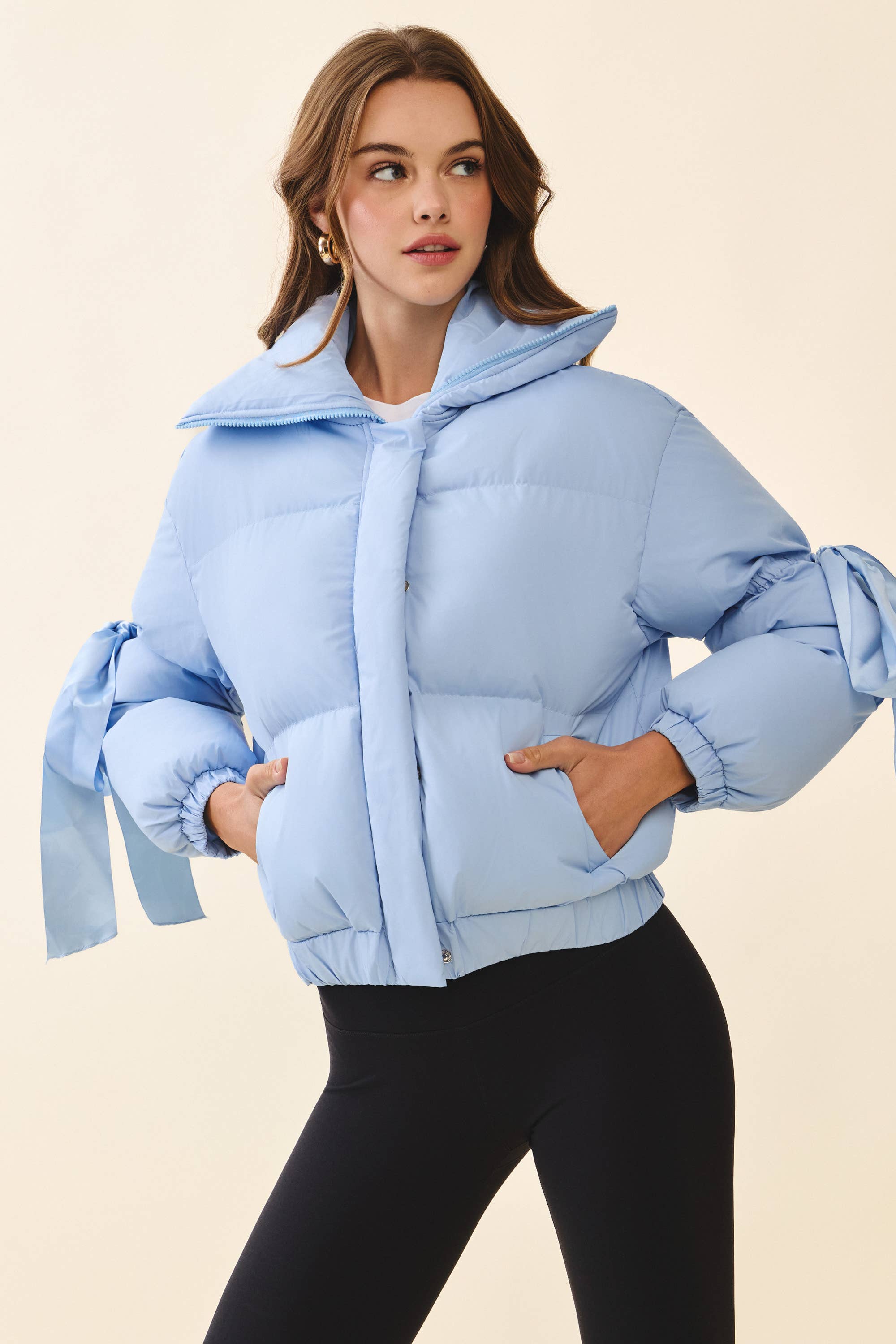 TCEC - Wholesale Puffer Jacket - Women's - CJ6480-Puffer Jacket With Bow Knot Elbow String3