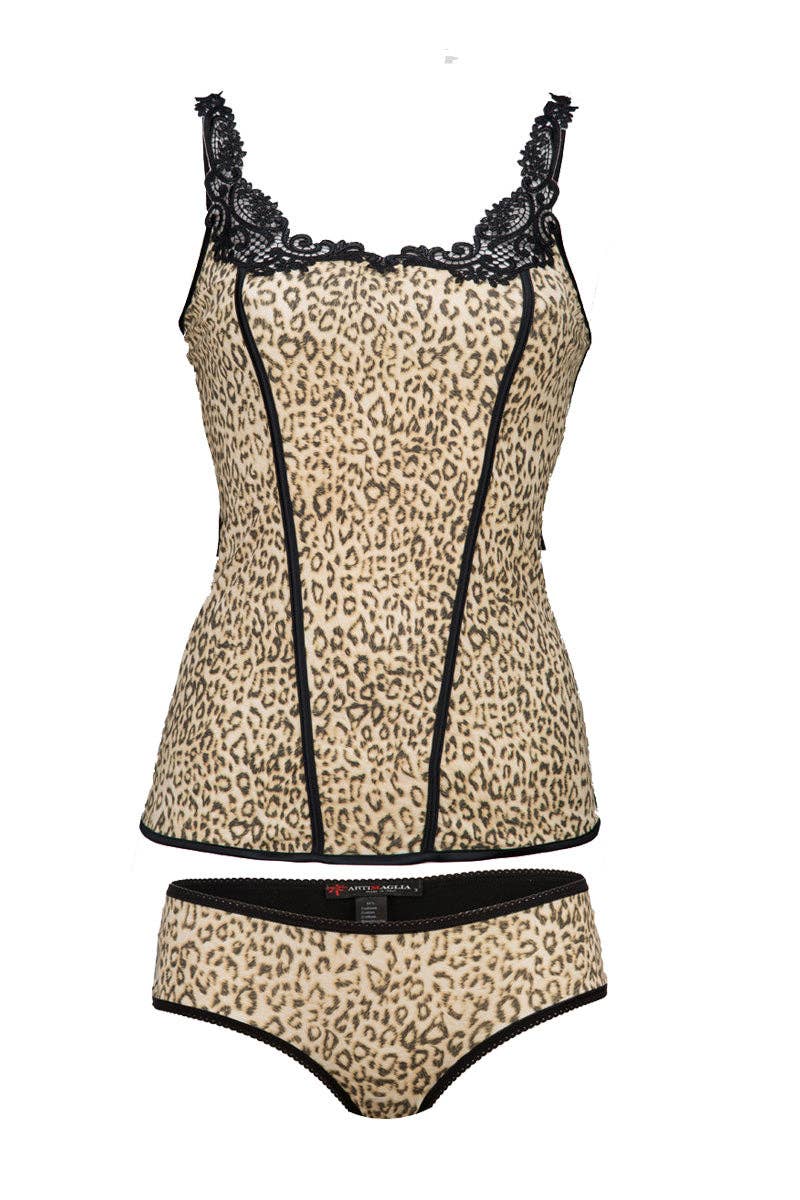 zwart Madiva Set met Luipaardprint van Micromodal en Filoscozia-katoen voor groothandel op Faire0