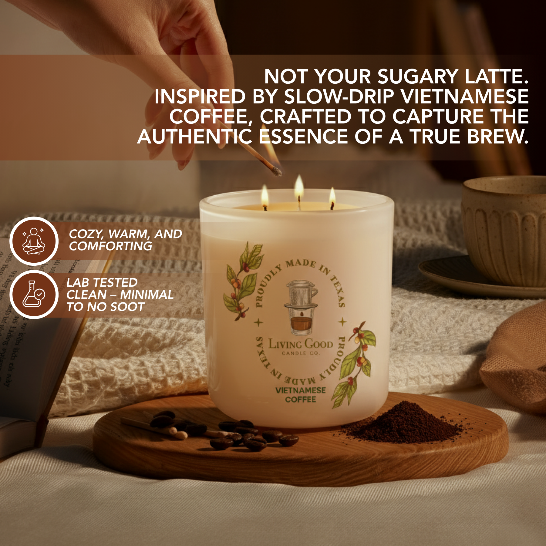 Living Good Candle Co. - Wholesale Jar/Filled Candle - Vietnamese Coffee - Beeswax Candle - Fresh Robusta Coffee3