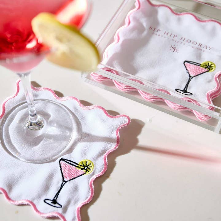 Sip Hip Hooray - Wholesale Dinner & Cloth Napkin - Embroidered Cocktail Napkins with Reusable Acrylic Box 12