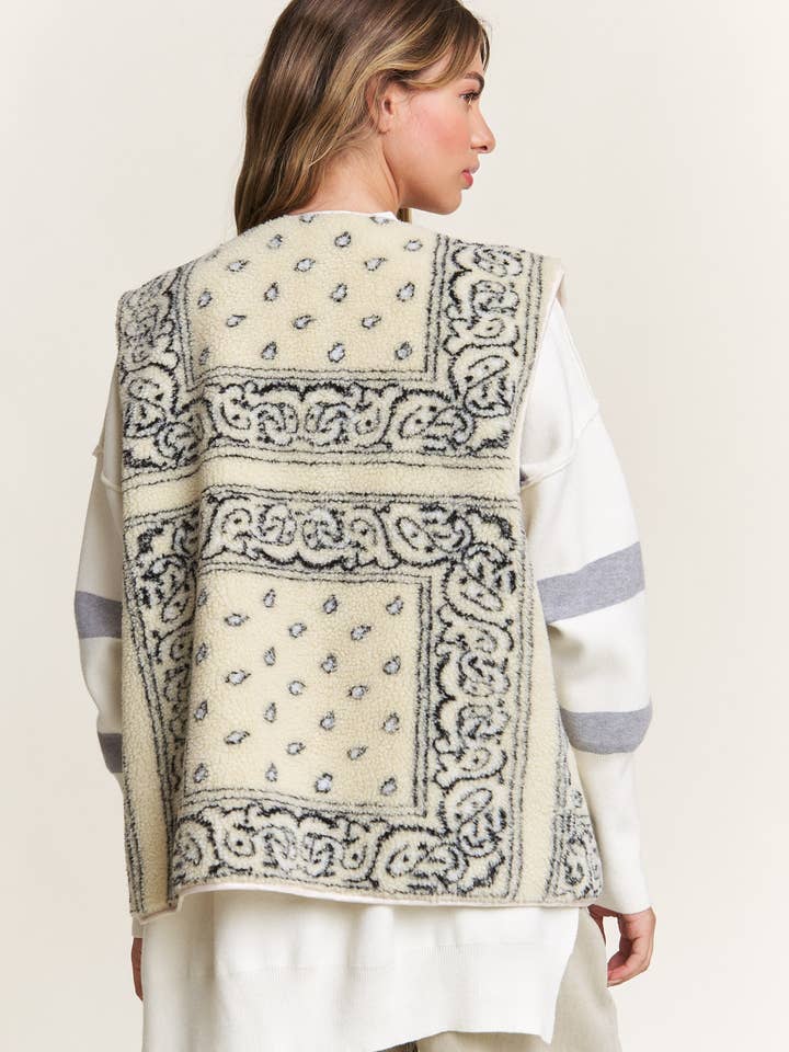 Ivory Paisley Print Sweater Vest for wholesale on Faire