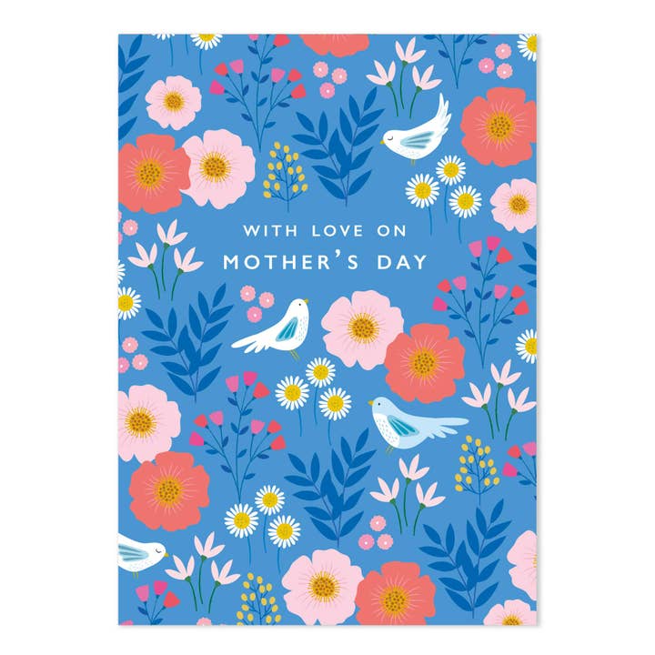 Klara Hawkins - Wholesale Mother’s Day card - 'With Love On Mother's Day' pretty blue birds pattern