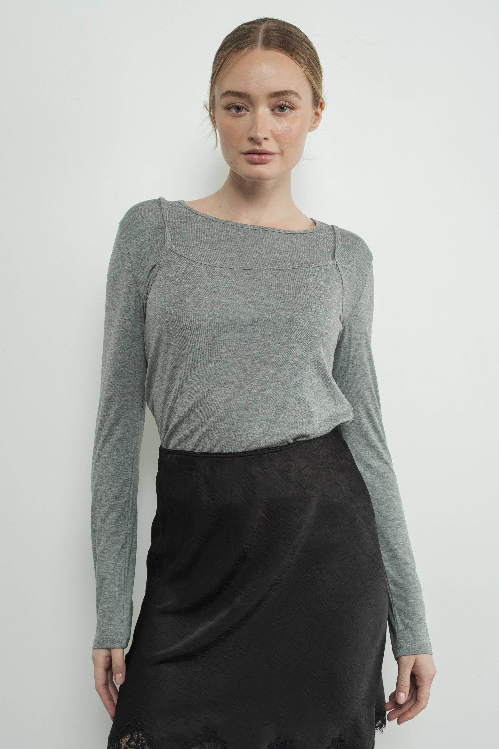 Aaron & Amber - Wholesale T-Shirt - Women's - MAT3127 TWO FER TANK LONG SLEEVE TOP8