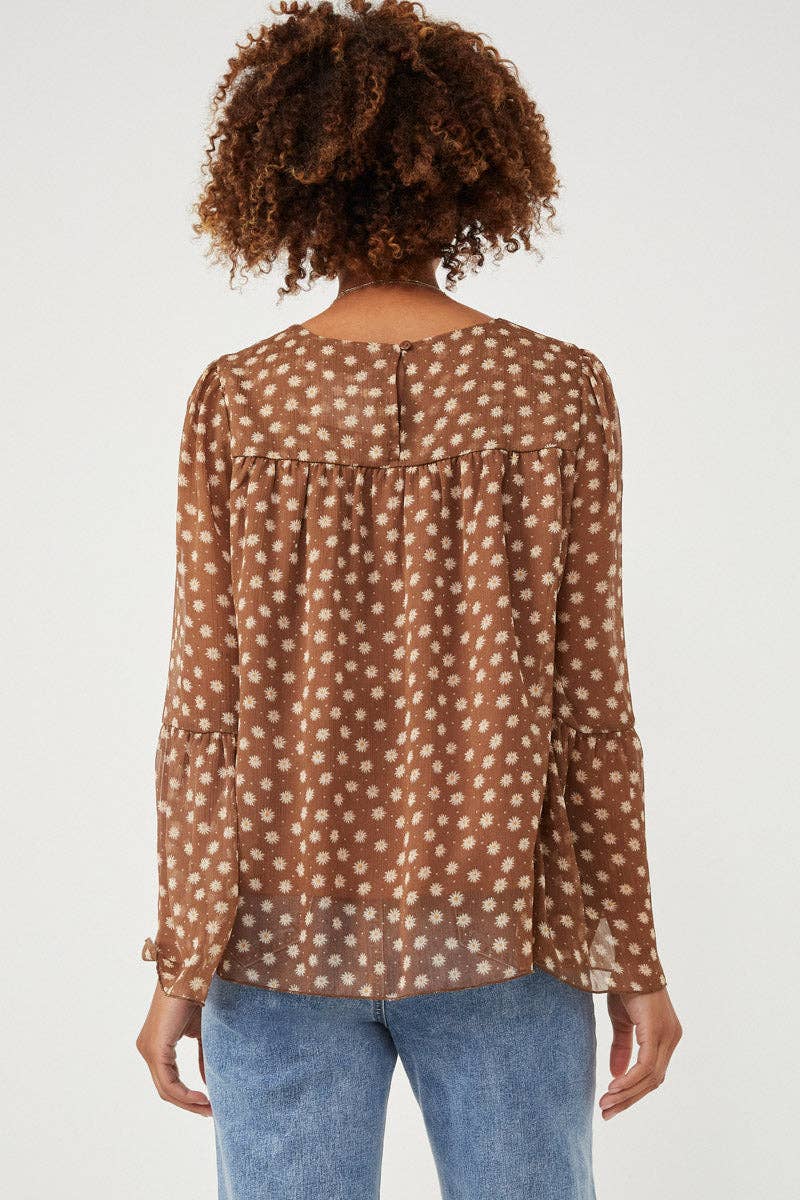 Brown Womens Daisy Print Tiered Chiffon Top for wholesale on Faire4