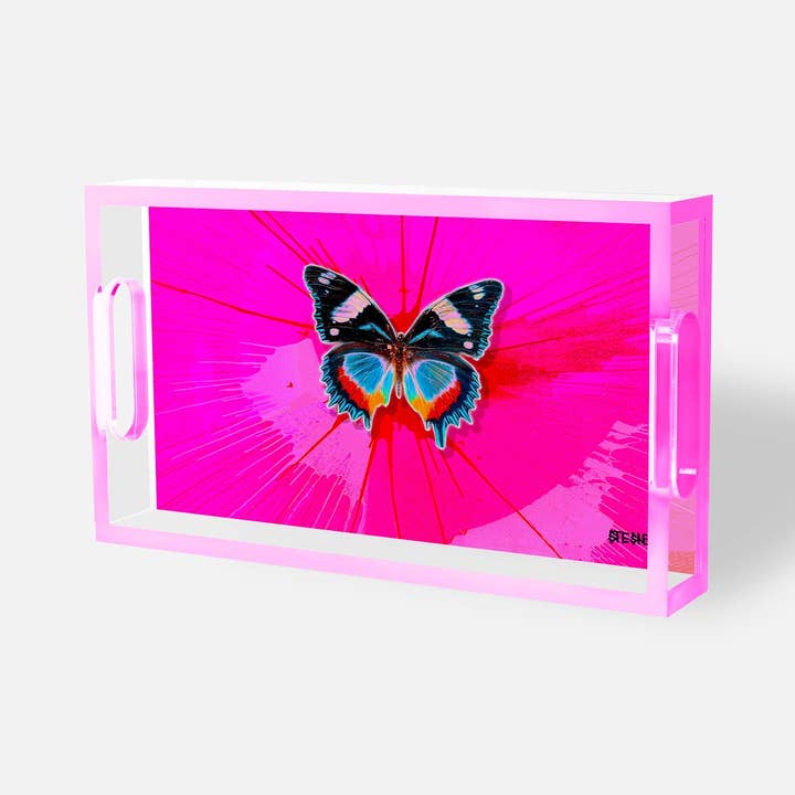 David Stesner ArtHouse - Wholesale Decorative tray - Hot Pink Butterfly Acrylic Tray – Fuchsia Papillon0
