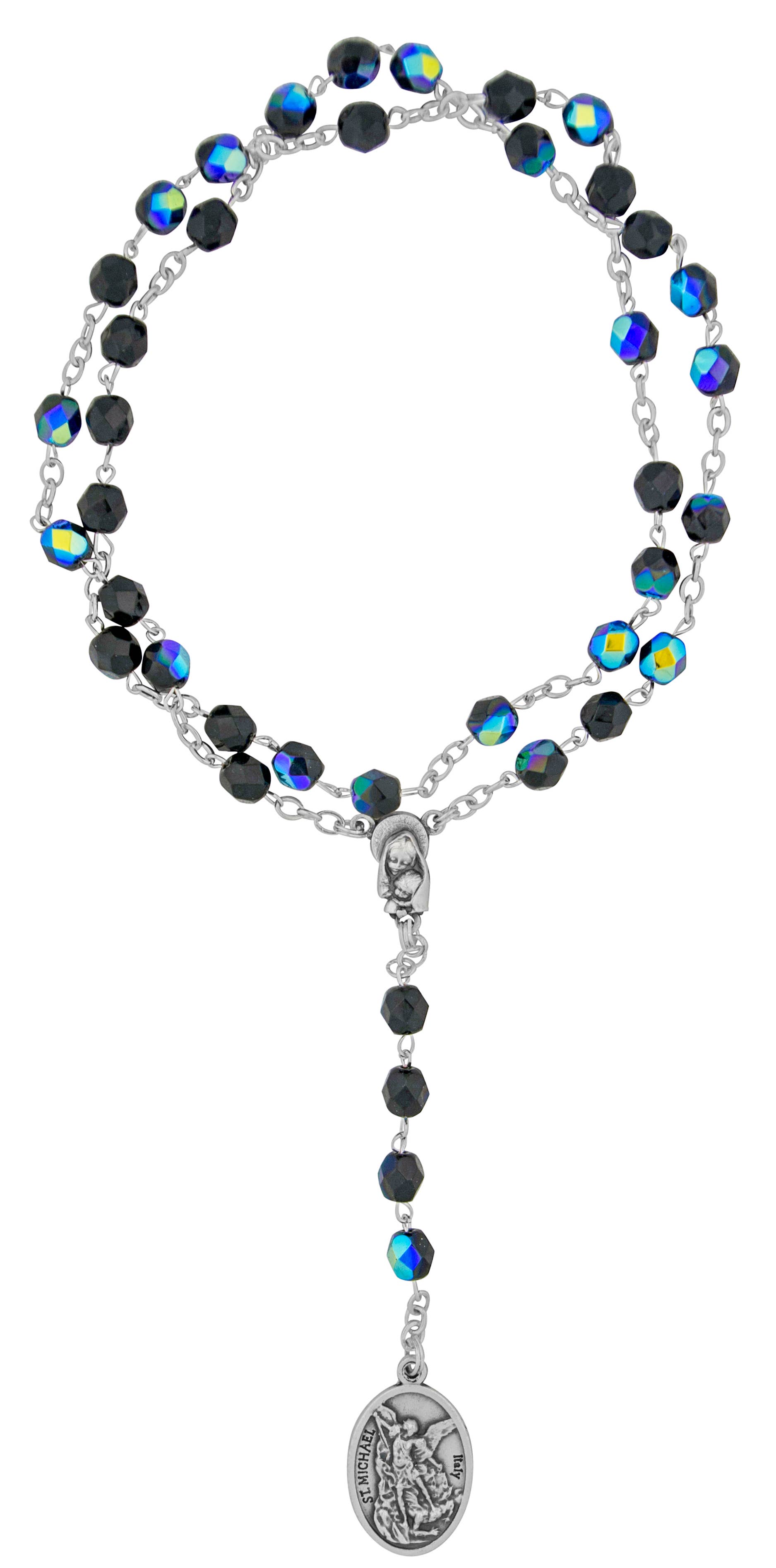 Village Gift Importers - Wholesale Prayer Beads Necklace - St. Michael Chaplet with Black Crystal Beads1