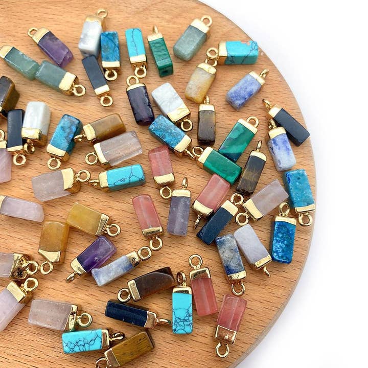 Gypsy Soul - Wholesale Individual Charm/Pendant - Dainty Gemstone Rectangle Bar Pendant - Assortment 20 Pcs