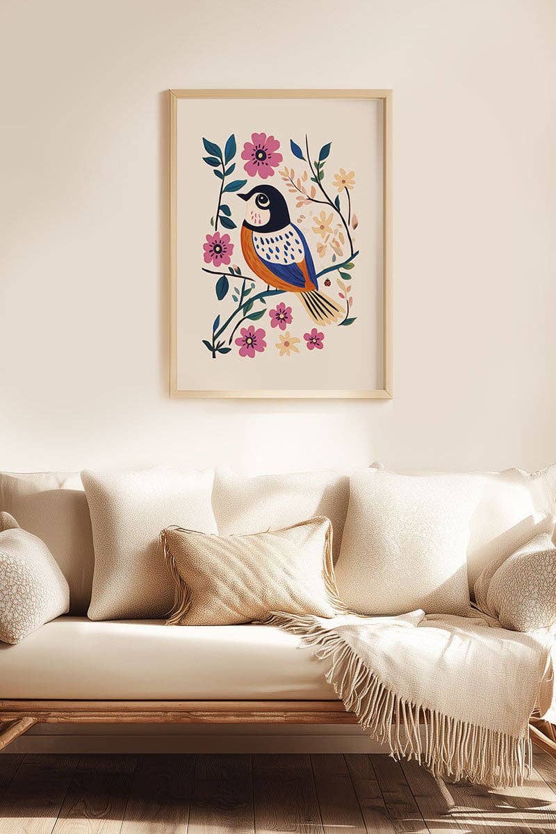 MokaMouse - Wholesale Art Print - Chickadee with Pink Flowers - Folk Art Poster5