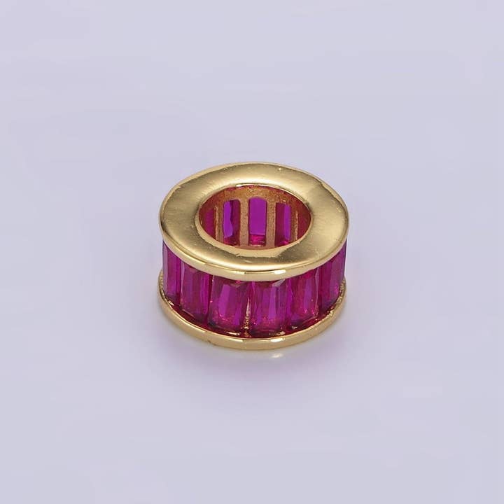 Aim Eternal - Vendita all'ingrosso Ciondolo/pendente - Charm distanziatore con pietra natale in oro riempito 14K CZ Baguette Rondell per collana braccialetto | B861 - B8727