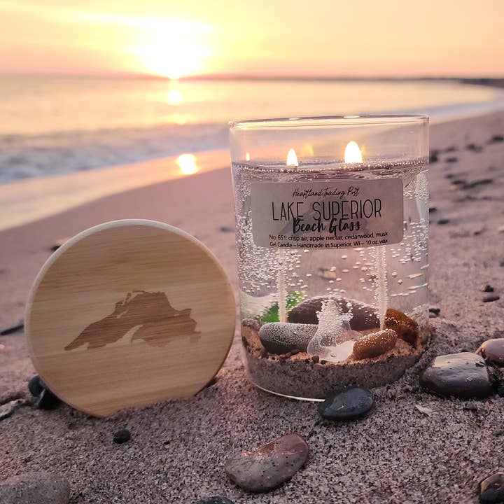 Lake Escape Candle Co. - Wholesale Jar/Filled Candle - 10 oz. Lake Superior "Beach Glass" Gel Candle (2-wicks)