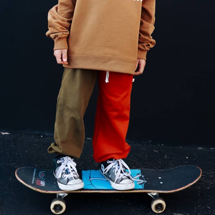 JOGGER | COLOR BLOCK | RUST + HUNTER GREEN | Kids for wholesale by Minimalist Folk Co.