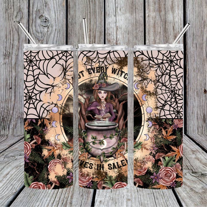 Not Every Witch Lives in Salem Halloween 20oz Skinny Tumbler for wholesale by Dogwood Graphics & Design