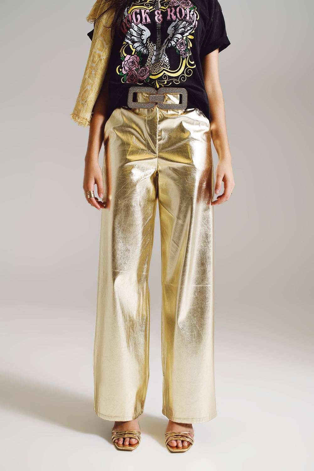 Metallic Straight Leg Pants in gold for wholesale on Faire0