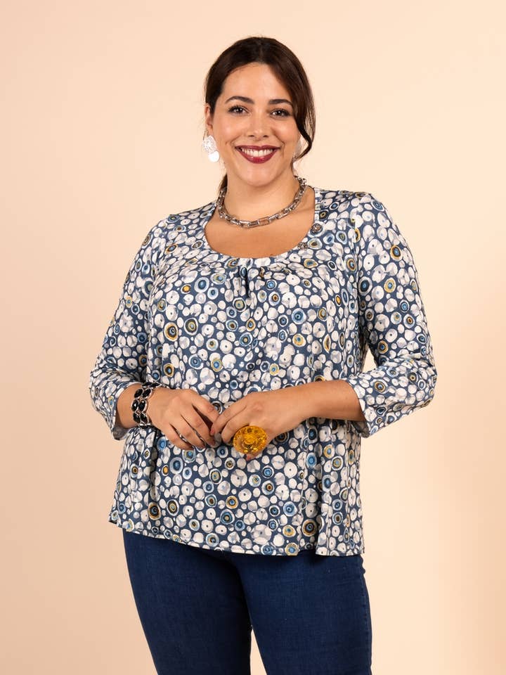 Indigo Long Sleeve Printed Top for wholesale by You Udress