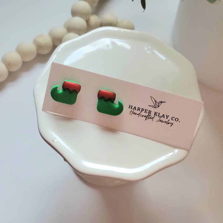 Harper Klay Co - Wholesale Stud/Post Earrings - The Elf Studs- Christmas Polymer Clay Earrings