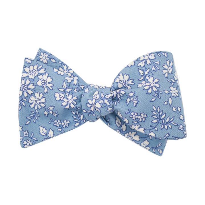 Blue & White Floral Self Tie Bow Tie for wholesale by DIBI