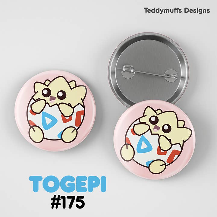 Togepi Button Pin for wholesale by Teddymuffs Designs