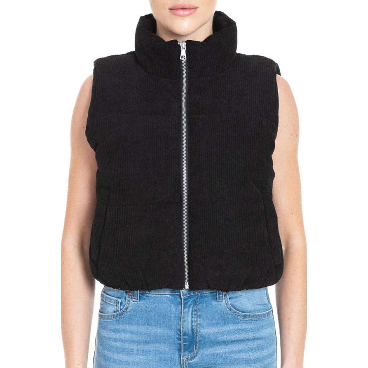 UP CLOTHING - Vente Veste sans manches – femme - GILET D'EXTÉRIEUR ZIPPÉ À COL HAUT EN VELOURS CÔTELÉ0