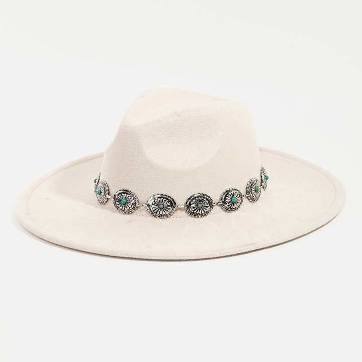 Western Concho Chain Fedora Hat for wholesale by Collections by Fame Accessories
