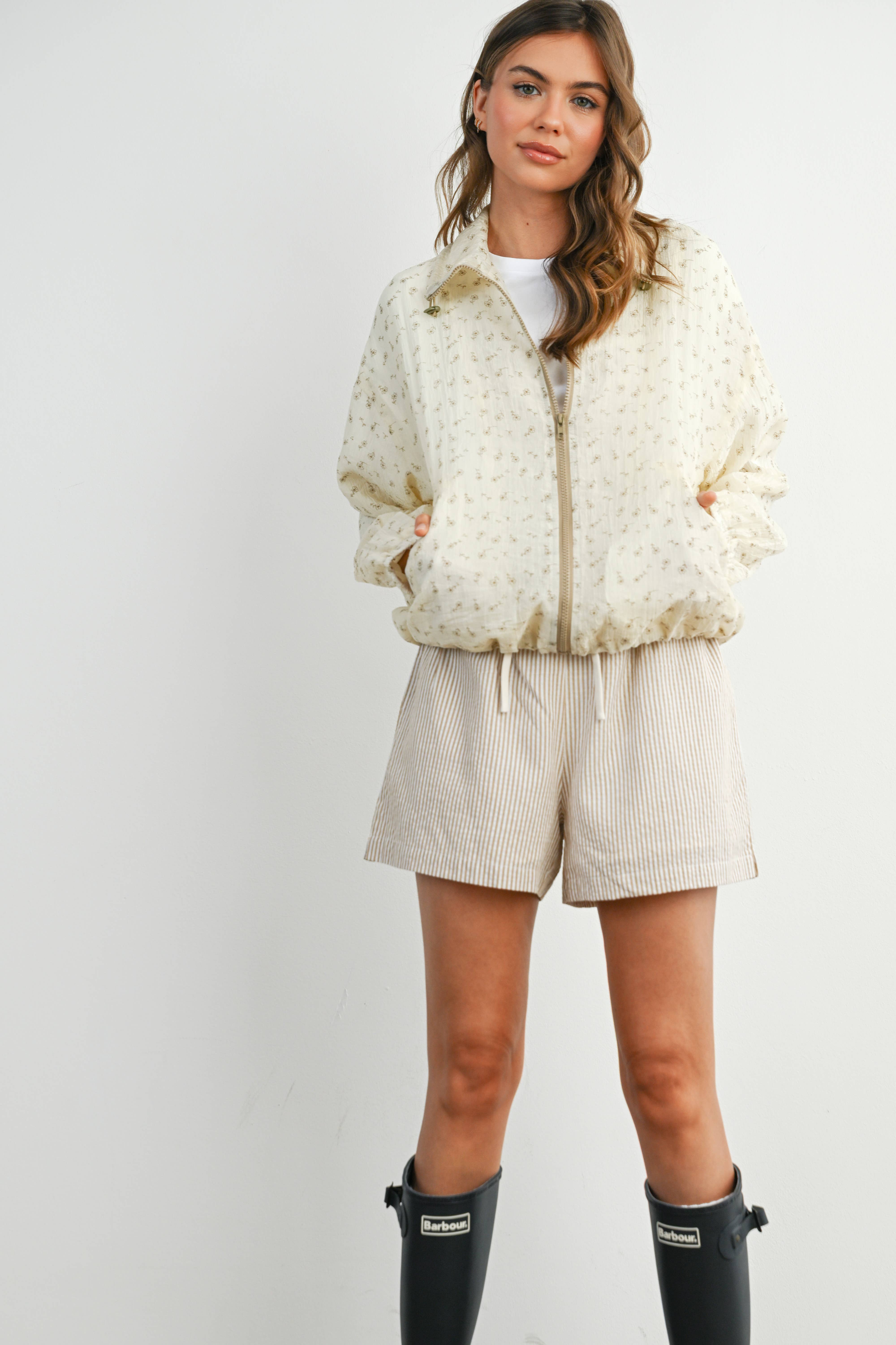 BUTTERMELON - Wholesale Jacket - Women's - Floral Zip-Up Collared Jacket - BMJ788235