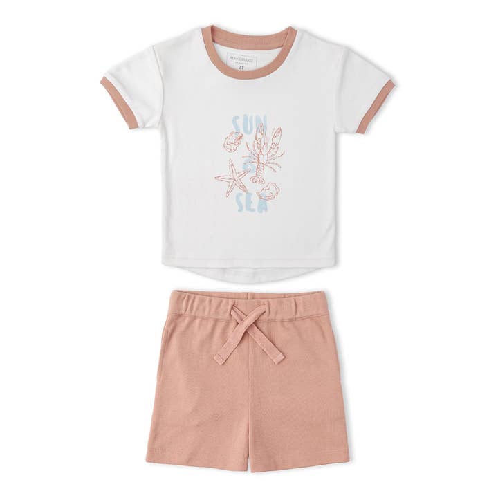 Organic Graphic Tee & Shorts Set - Beach Day for wholesale by Makemake Organics
