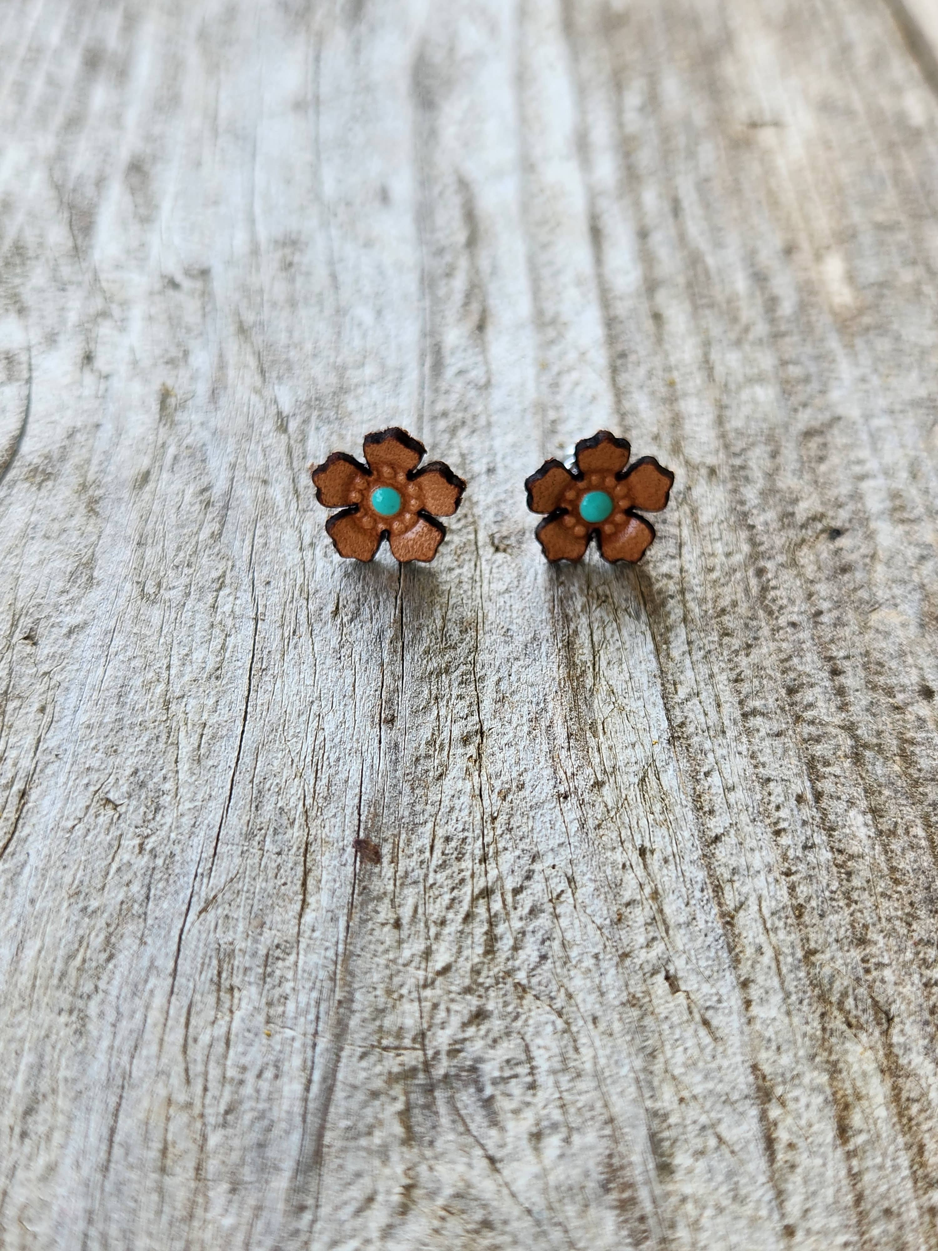 Cocklebur & Co. - Wholesale Stud/Post Earrings - Western Rose Genuine Leather Earrings8