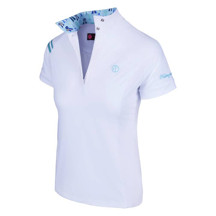 Camisa blanca de manga corta ProAir3 - Cintas turquesas para venta al por mayor de Kathryn Lily Equestrian