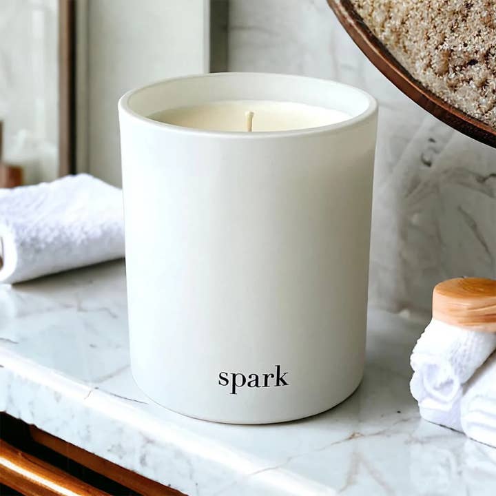 Spark Candles - 10oz Matte White Glass Soy Candle + Gift Box for wholesale by Spark Candles