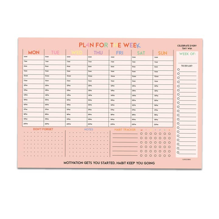 A4 Peach Ugentlig Desk Planner for engroshandel hos Studio Saba
