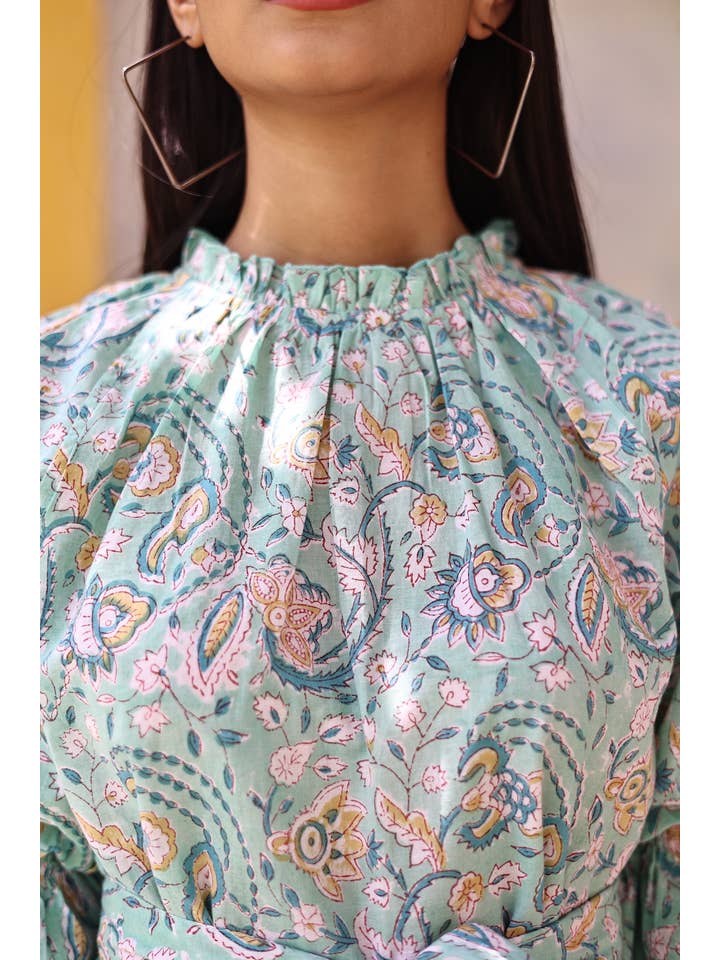 The Fox and The Mermaid - Wholesale Dress - Women's - Block Printed Puff Sleeve Dress (Sitara dress)